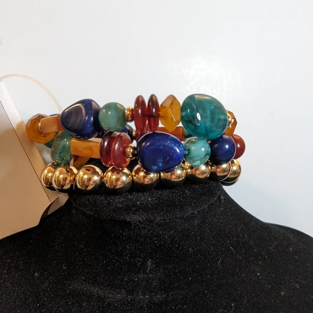 Mixit Gold Tone and Acrylic Bead Stretch Bracelet - Picture 2 of 6